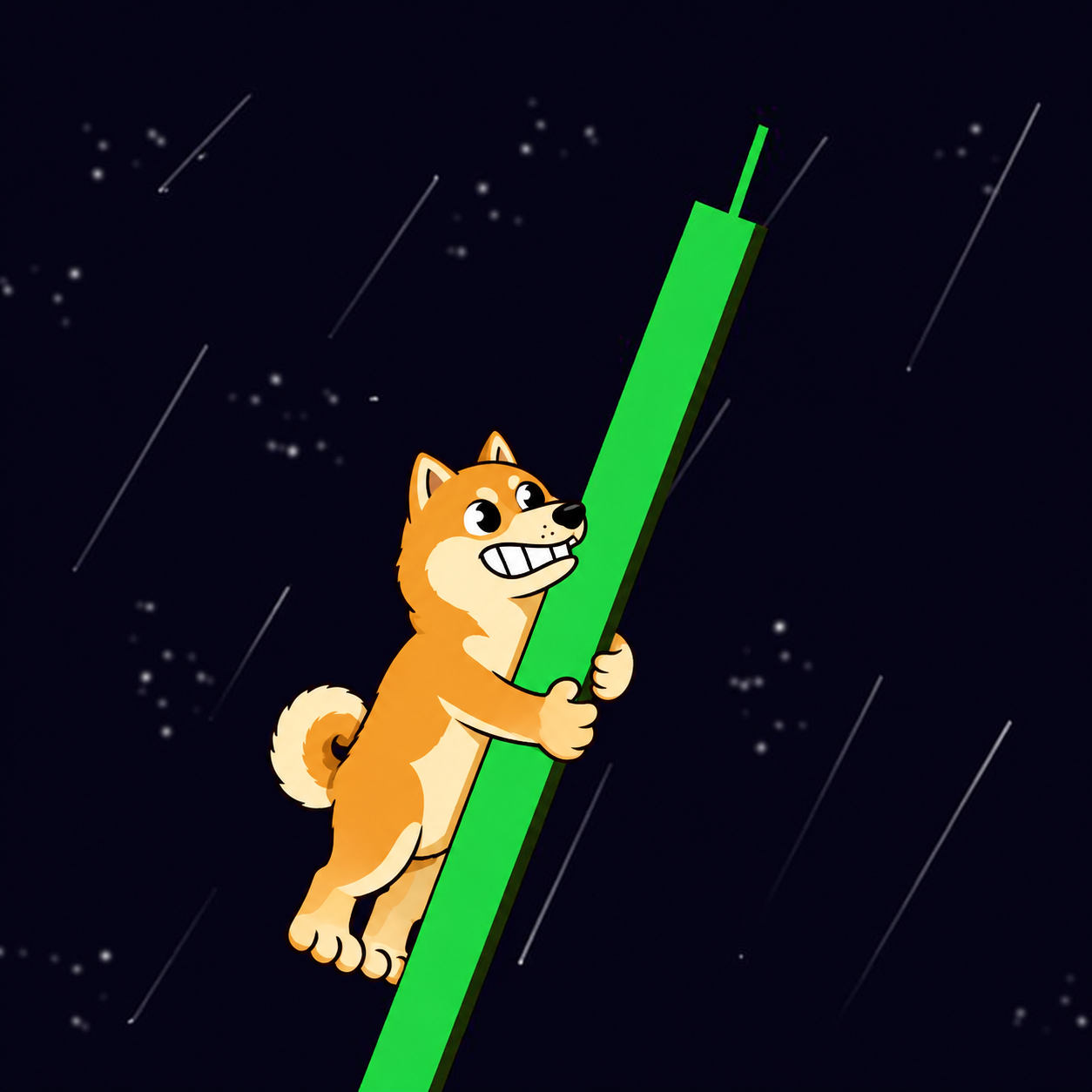 Inu smiling and holding tightly to his green candle